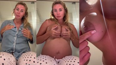 Round-Bellied Bonnie Blue Flashes Her Bare Tits For You